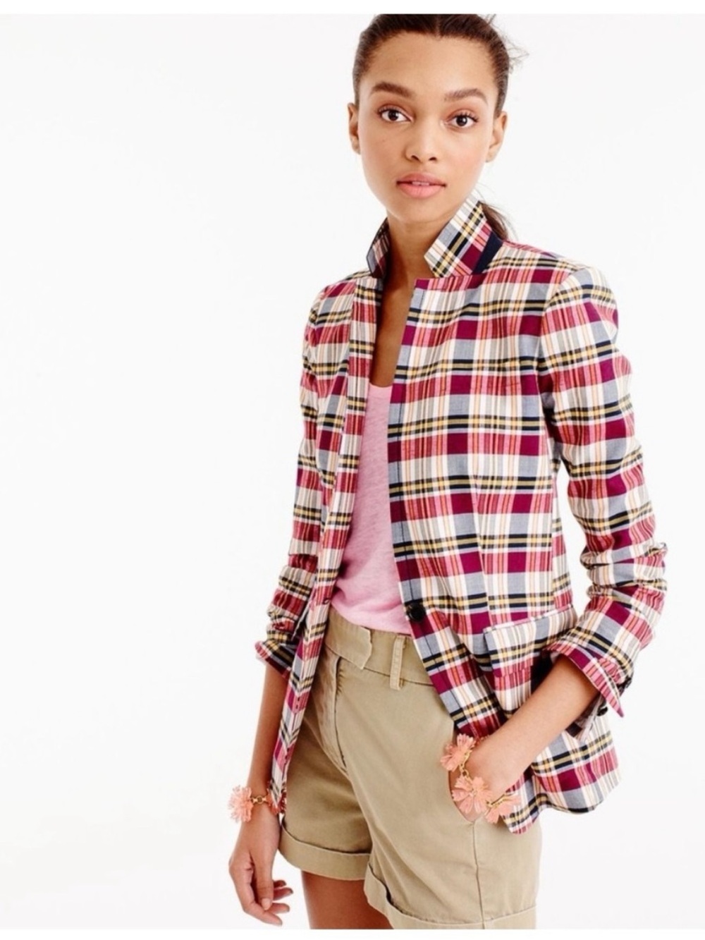 J. Crew Regent Plaid Red and Navy Blazer size 2